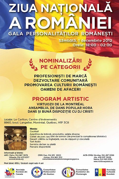 Gala Personalitatilor 1 decembrie 2012  asociatia romana din canada